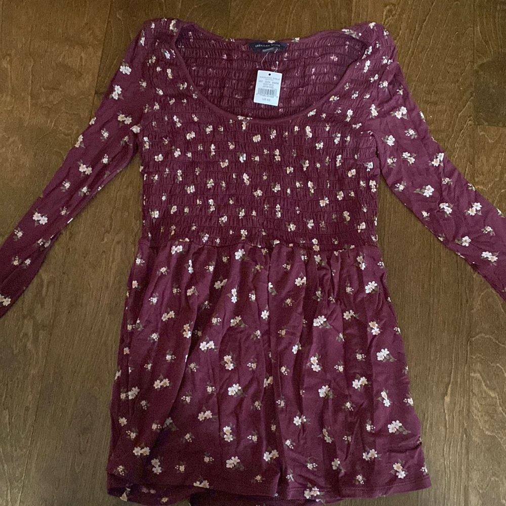 Size xs long sleeve top. Maroon with flowers.